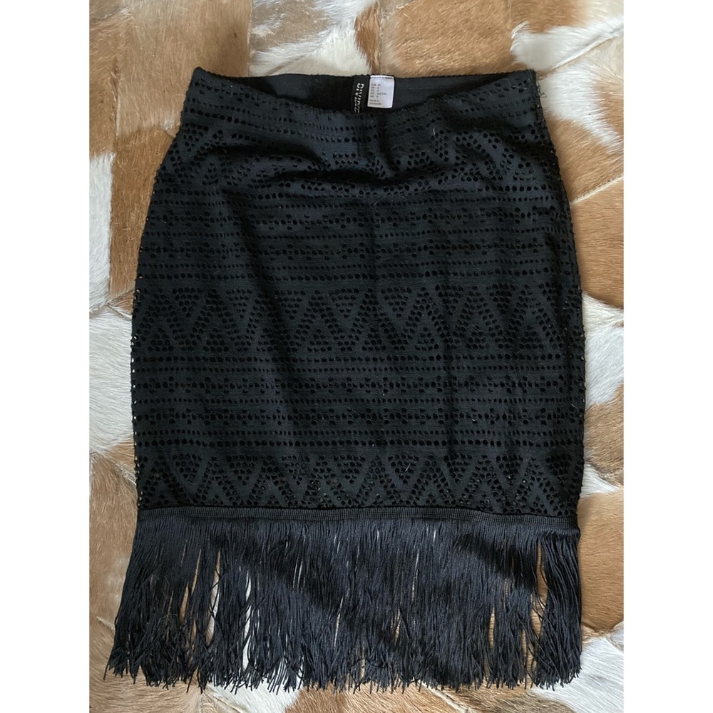 Fringe trim tribal print mini skirt